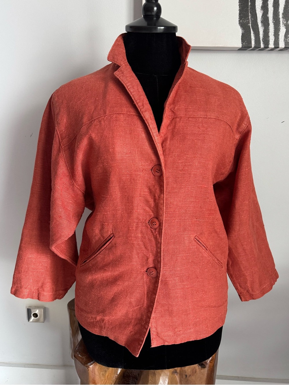 Vintage Linen Rust Burnt Orange Cottagecore Chore Burlap Style Jacket Sz4 /Small